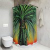 Shower Curtain with Neon Palm Trees Geometric Design and Lavender Botanical Print 