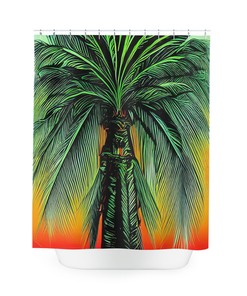 Shower Curtain with Neon Palm Trees Geometric Design and Lavender Botanical Print
