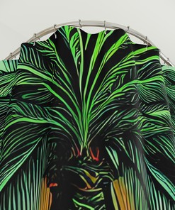 Shower Curtain with Neon Palm Trees Geometric Design and Lavender Botanical Print