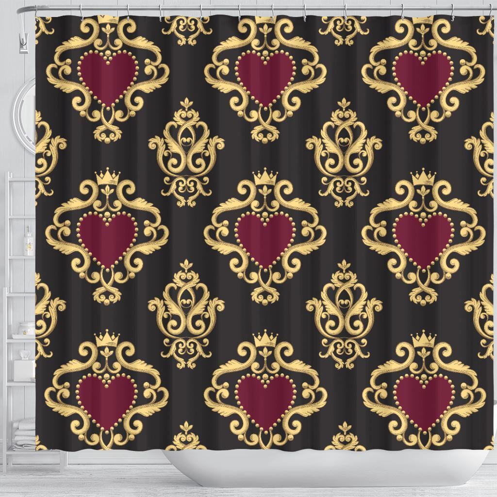 Shower Curtain with Royal Hearts Design for a Touch of Elegance in Your Home