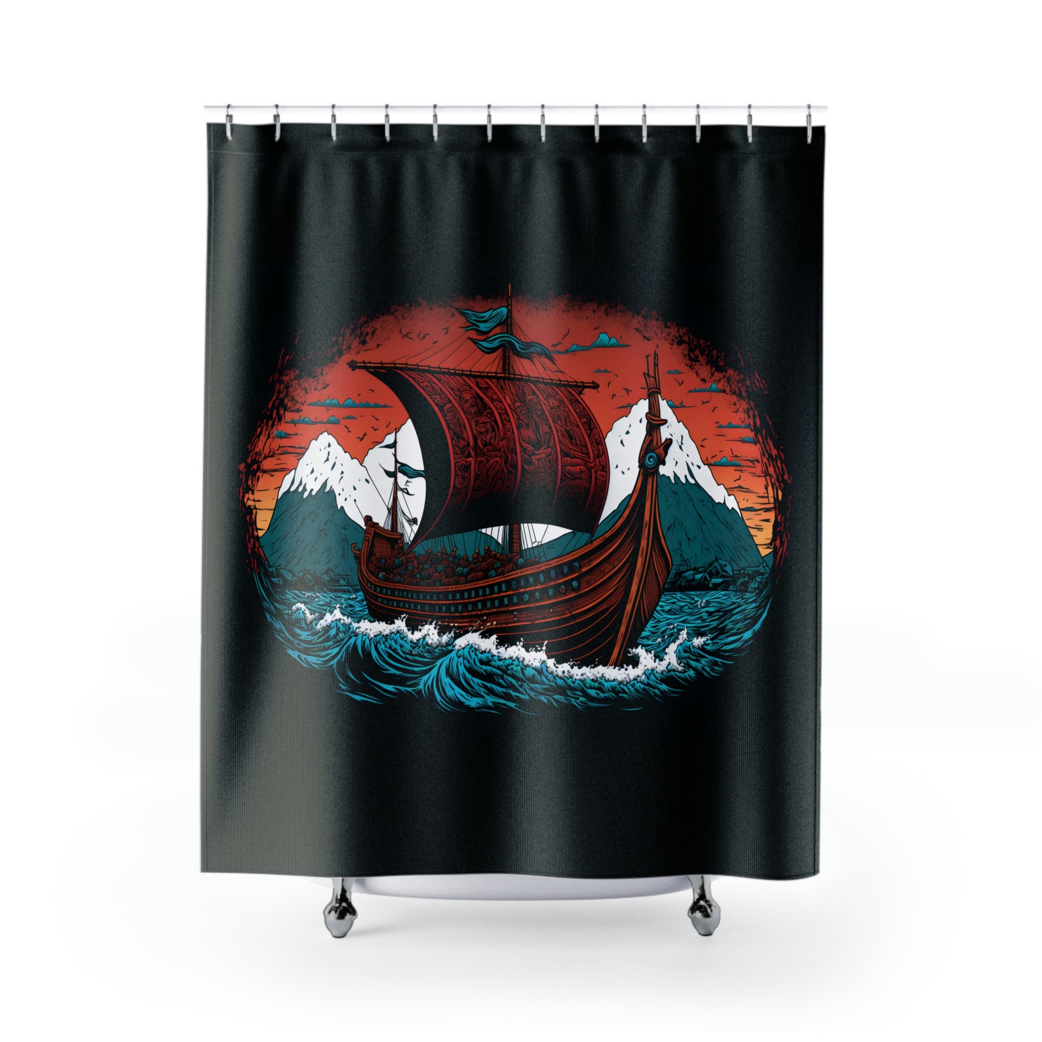 Shower Curtain with Viking Knotwork and Story - Housewarming Gift