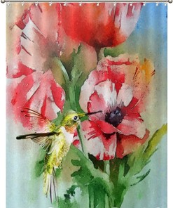 Shower Curtains Decorative: Colorful Hummingbirds and Flowers Fabric Curtain