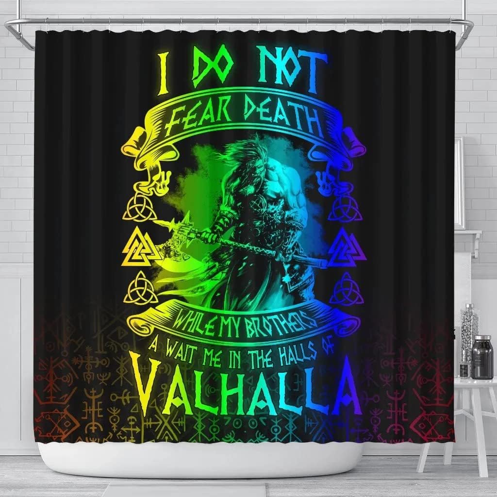 Shower Curtains Decorative - Warrior Valhalla Norse Vikings 3D Print Pattern for Bathroom/Laundry Waterproof