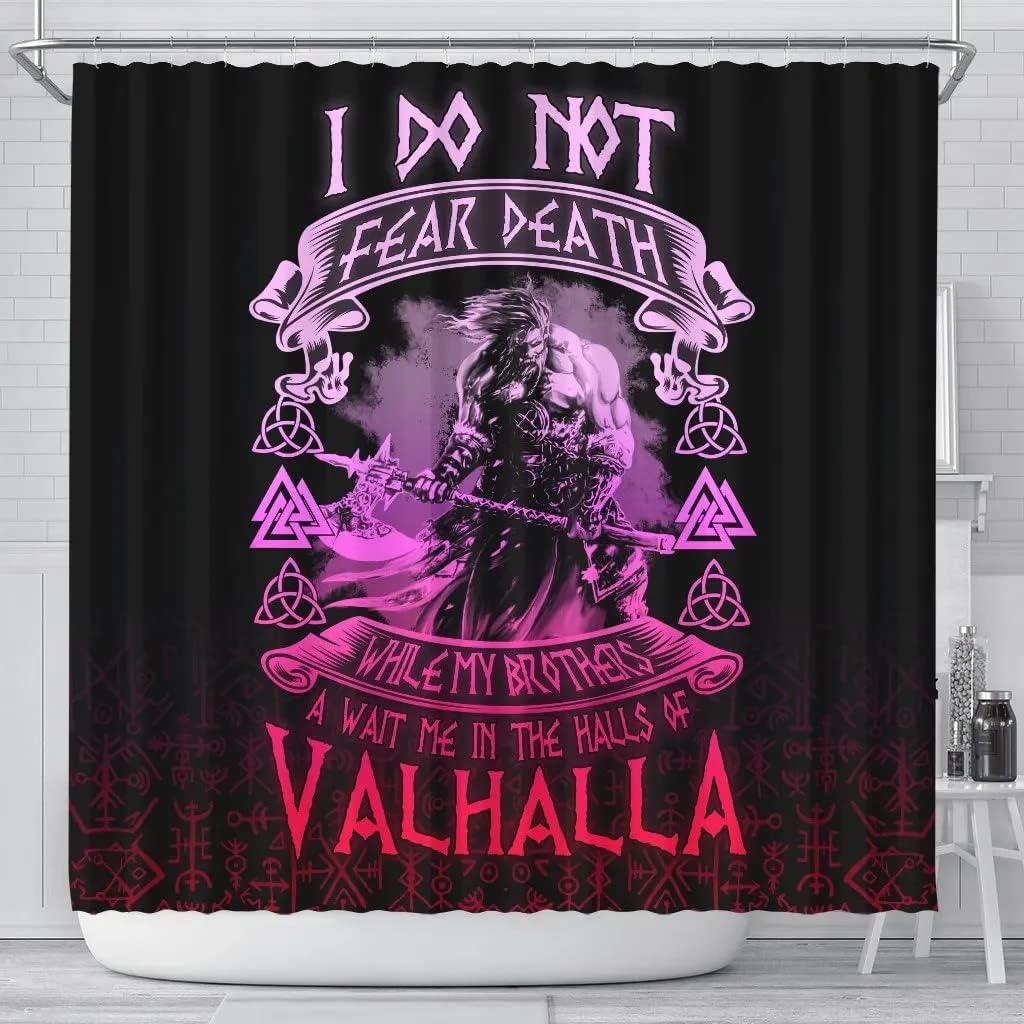 Shower Curtains with Quotes - Warrior Valhalla Norse Vikings 3D Print Pattern for Bathroom/Laundry Waterproof