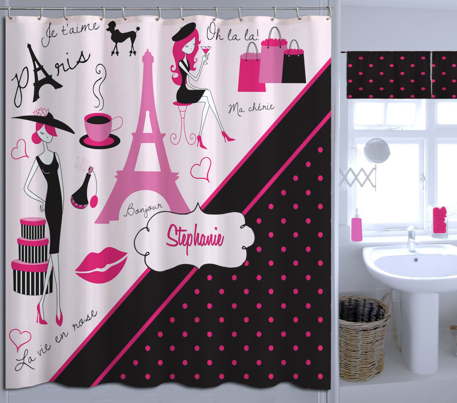 Shower In Style With This Personalized Paris Polka Dot Fabric Shower Curtain, #16