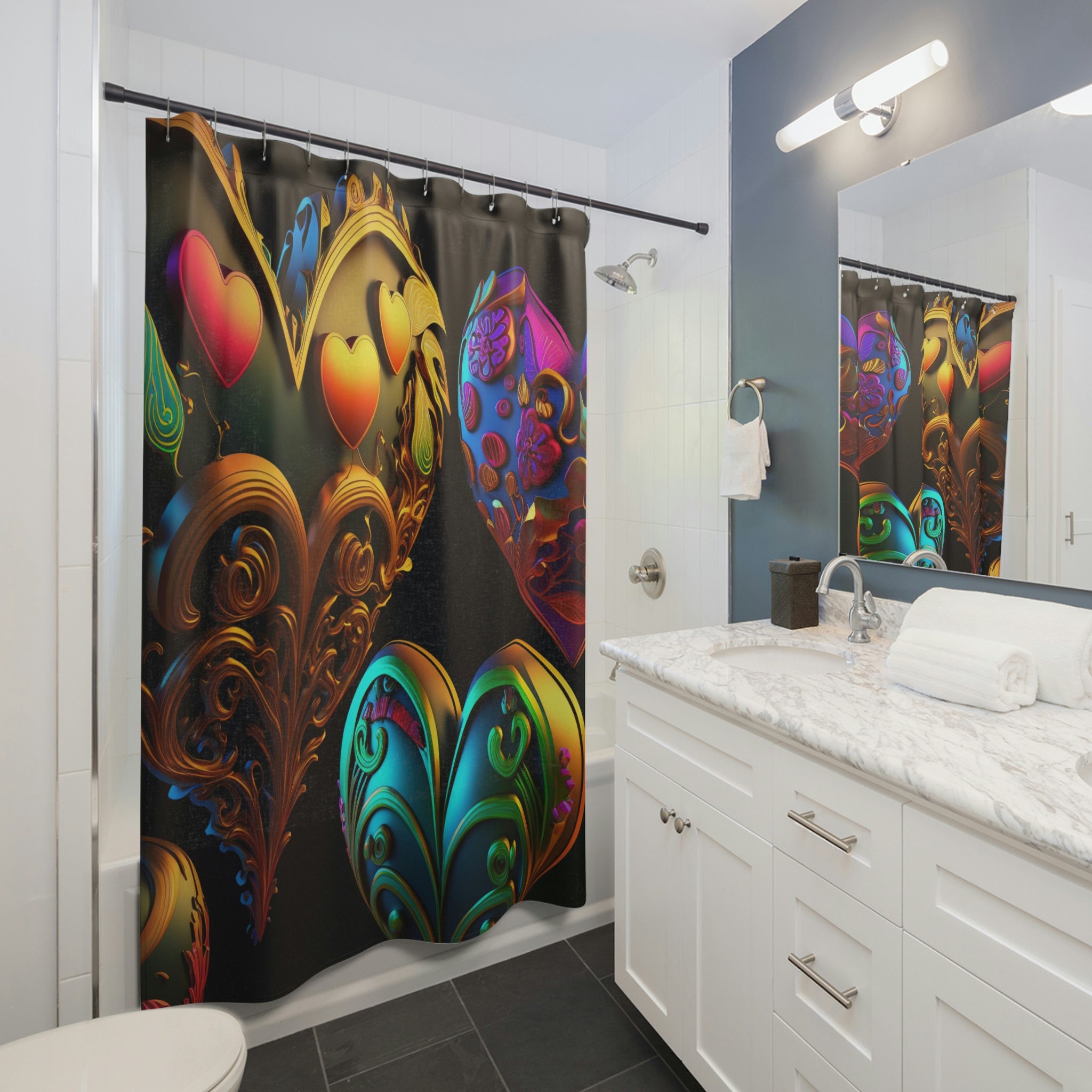 Shower My Heart Romantic Shower Curtain for a Loving Touch