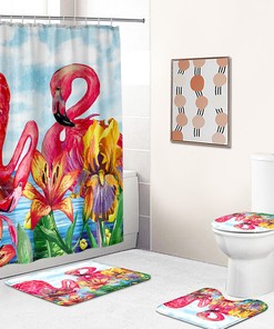 Shower with Floral Print Shower Curtain Featuring Flamingo for a Fun and Playful Bathroom