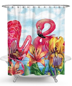 Shower with Floral Print Shower Curtain Featuring Flamingo for a Fun and Playful Bathroom