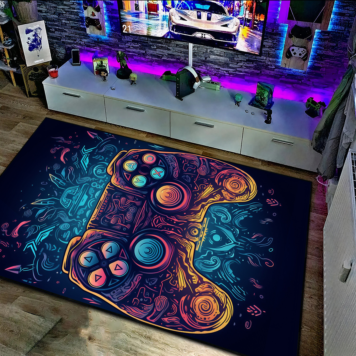 Shufflezone Gaming Rugs for Boys' Room, Game Controller Area Rug for Game Room or Bedroom, Non-slip Bathroom Rugs Washable