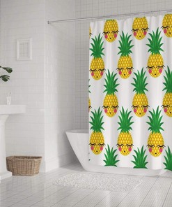 Shy Pineapple Art Printed Shower Curtain for Cute Bathroom Decor