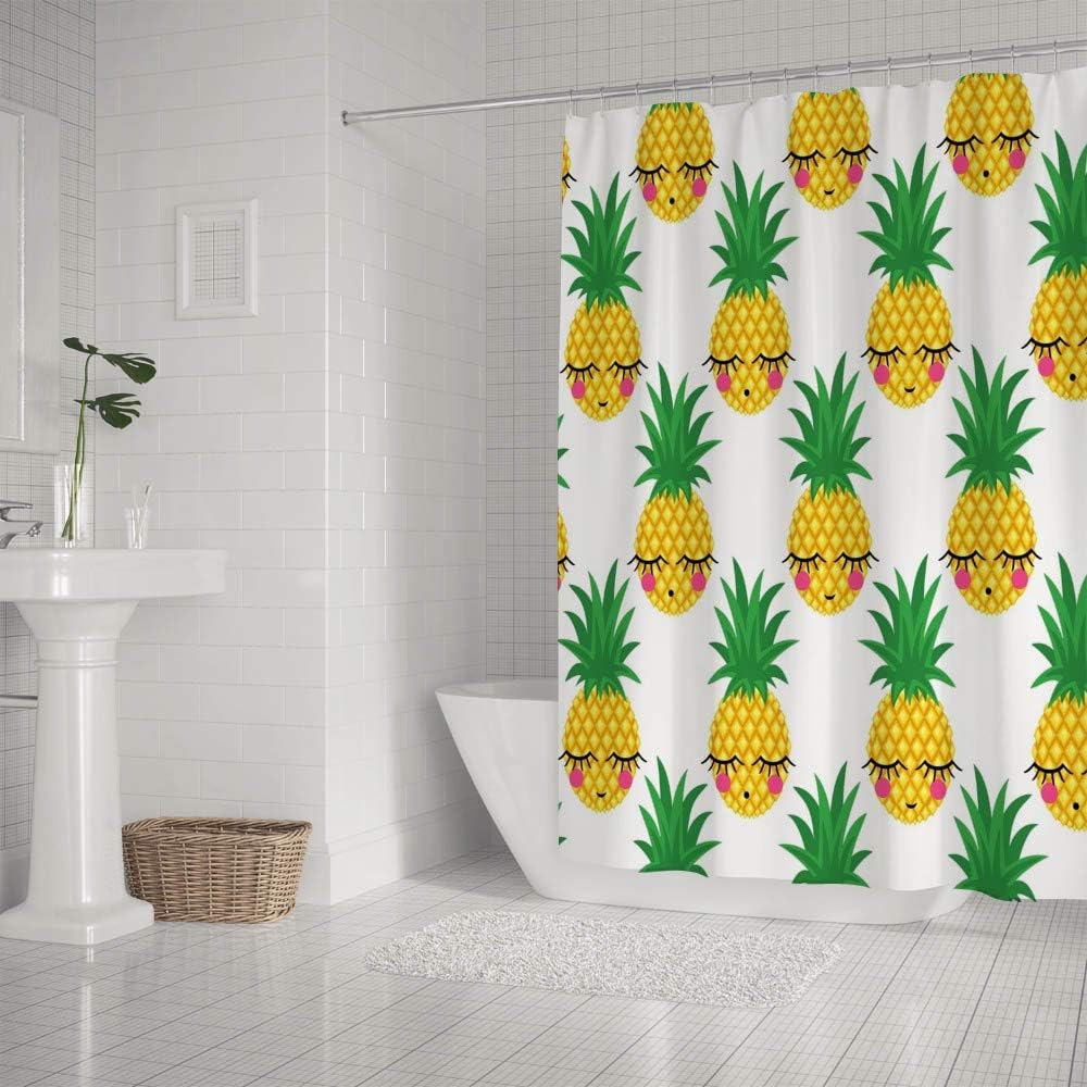 Shy Pineapple Art Printed Shower Curtain for Cute Bathroom Decor