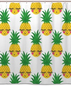 Shy Pineapple Art Printed Shower Curtain for Cute Bathroom Decor