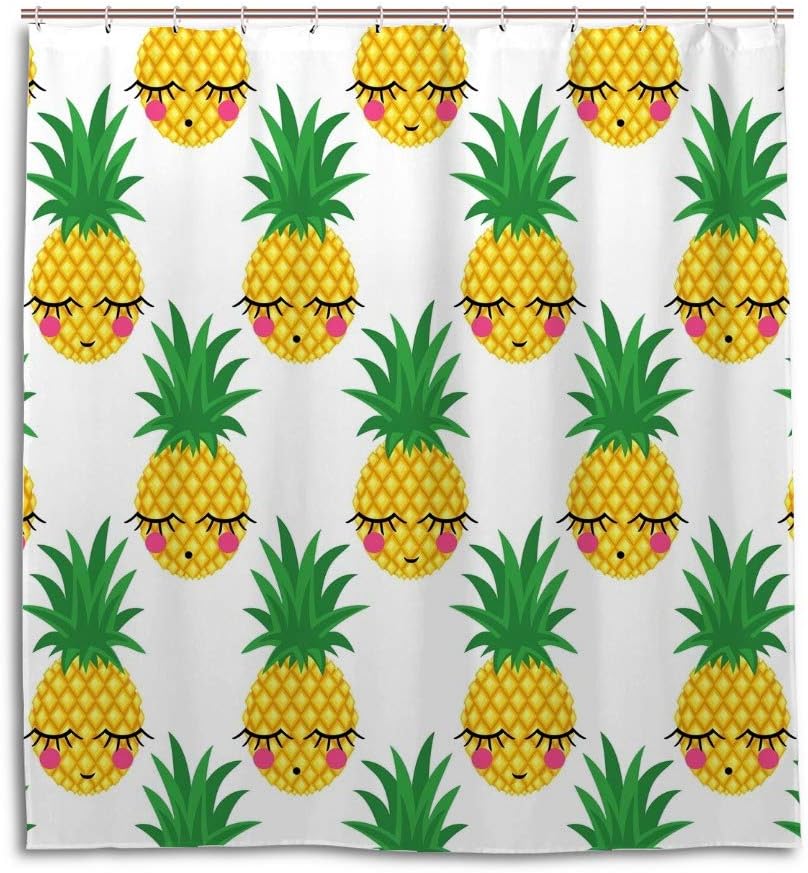 Shy Pineapple Art Printed Shower Curtain for Cute Bathroom Decor