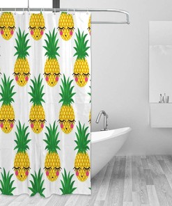 Shy Pineapple Art Printed Shower Curtain for Cute Bathroom Decor