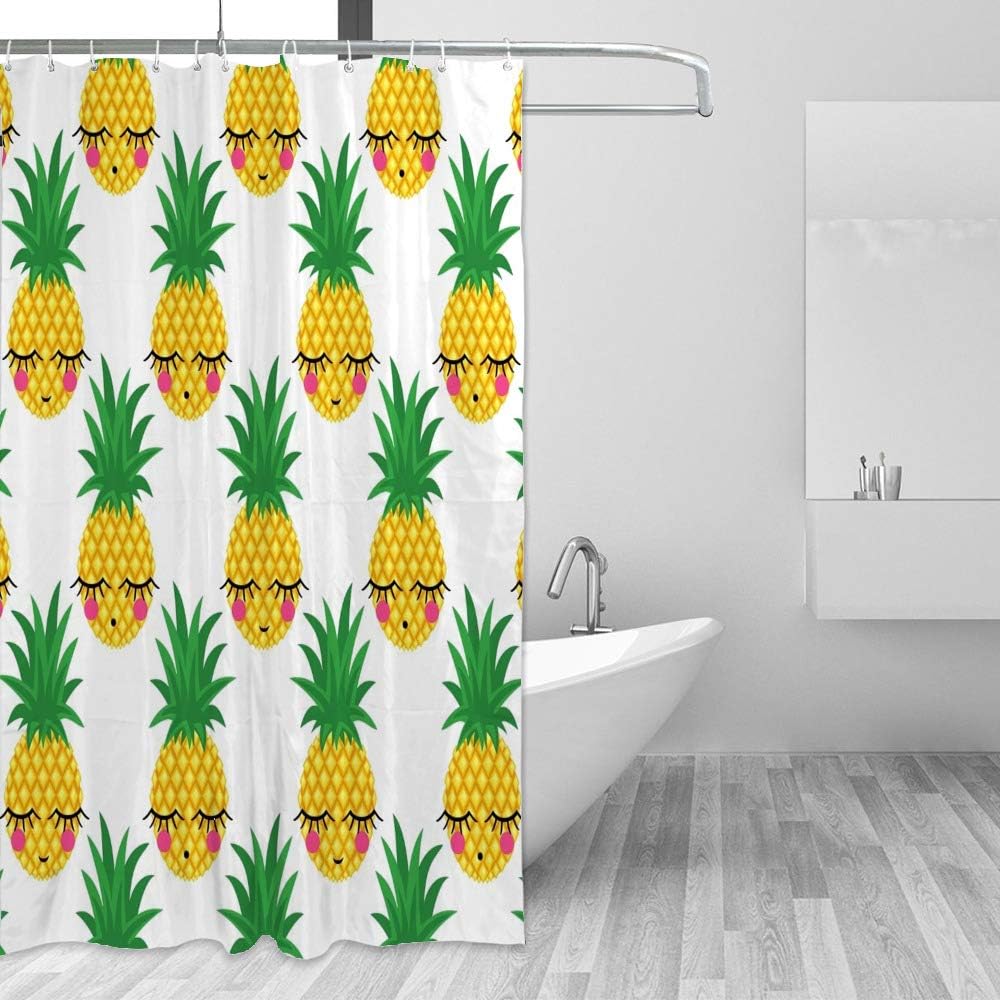 Shy Pineapple Art Printed Shower Curtain for Cute Bathroom Decor