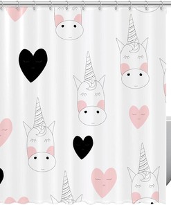 Shy Unicorn's Pink Heart Shower Curtain for Your Little Girl's Bathroom