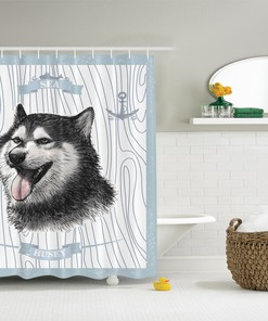 Siberian Husky Anchor Captain Print Shower Curtain for Nautical Bathroom Decor