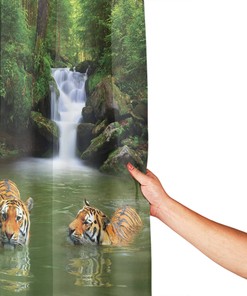 Siberian Tigers in Waterfall for a Natural and Serene Safari Shower Curtain