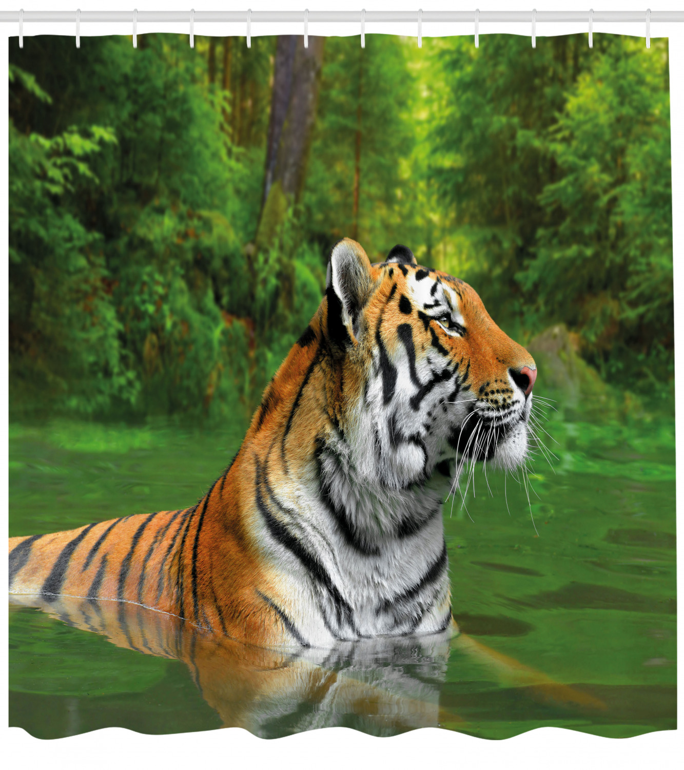 Siberian Wild Cat in Lake Tiger Shower Curtain for Rustic Bathroom Decor