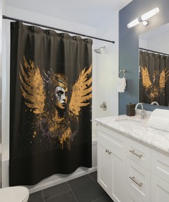 Sigrun Valkyrie Ink Splash and Viking Knotwork Print Shower Curtain - Waterproof Home Decor