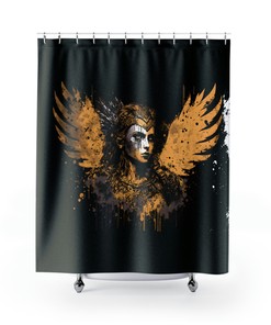 Sigrun Valkyrie Ink Splash and Viking Knotwork Print Shower Curtain - Waterproof Home Decor
