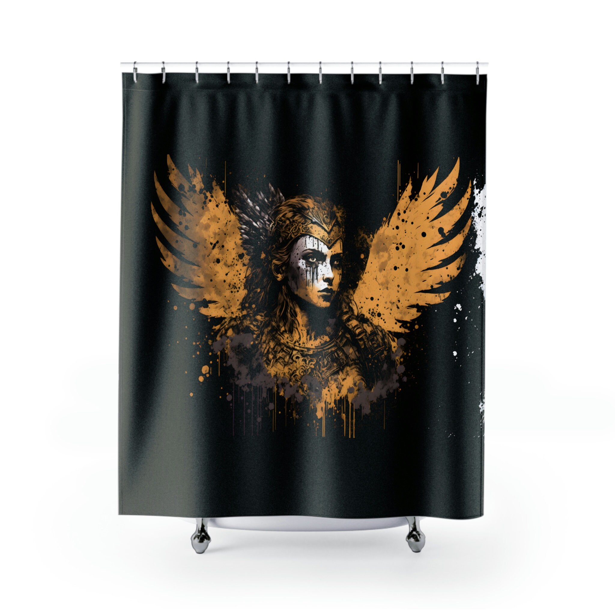 Sigrun Valkyrie Ink Splash and Viking Knotwork Print Shower Curtain - Waterproof Home Decor