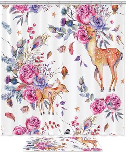 Sika Deer And Rose Flower Vintage Bathroom Shower Curtains
