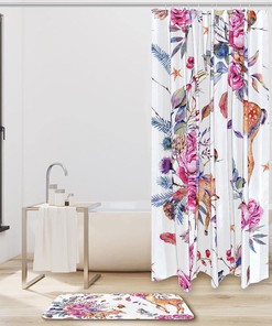 Sika Deer And Rose Flower Vintage Bathroom Shower Curtains