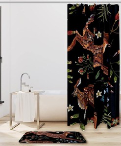 Sika Deer Embroidered Shower Curtain, Wildlife Bathroom Decor
