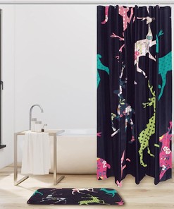 Sika Deer and Flower Pattern Print Shower Curtain - Waterproof Bathroom Decor