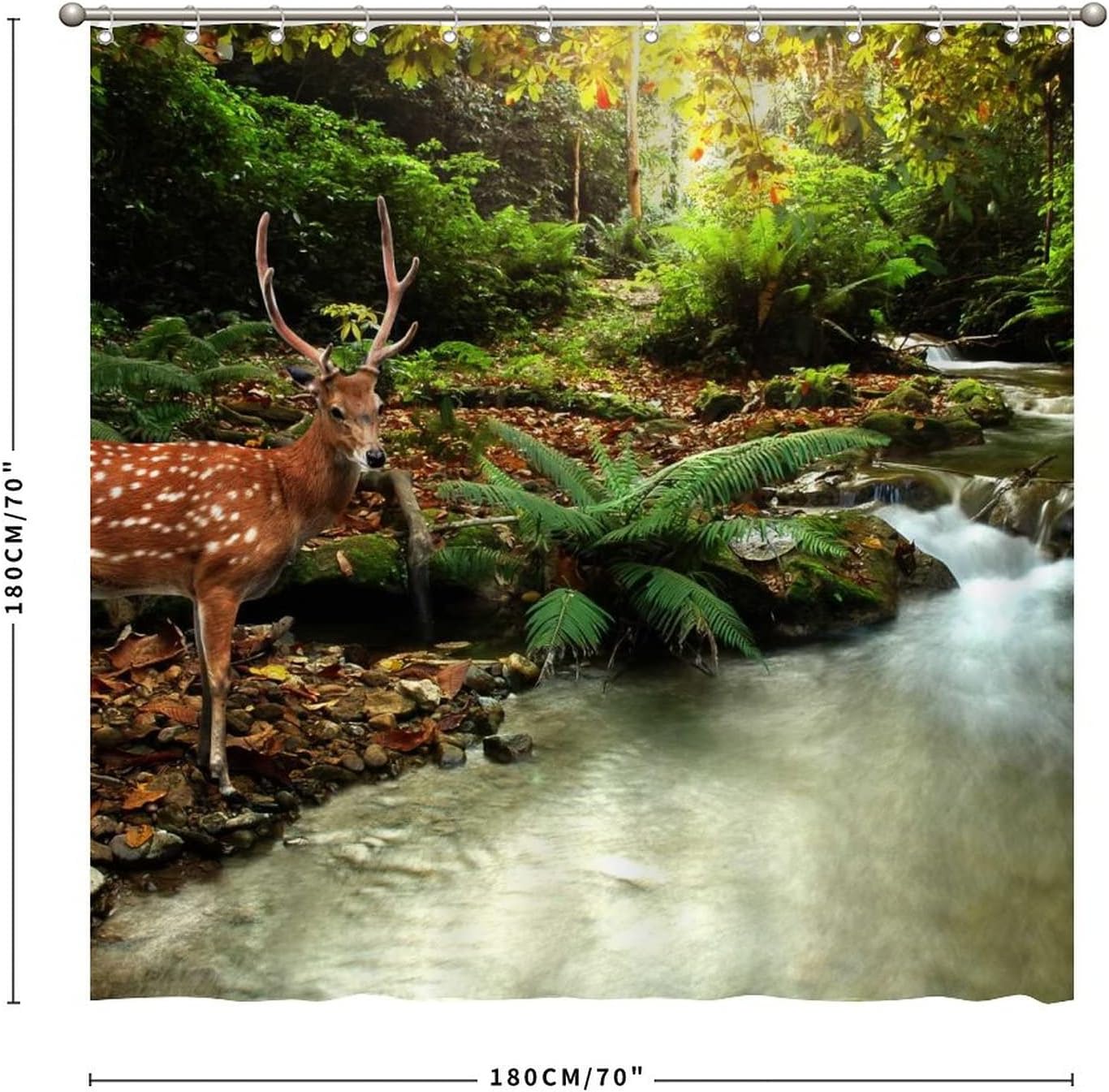Sika Deer in Stream Print Shower Curtain for Nature Bathroom Decor