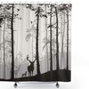 Silhouette Of Pine Forest Shower Curtain - Family Of Deer And Birds In Brown Waterproof Fabric Bathroom Decor