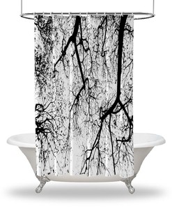 Silhouette Of Tree Printed Shower Curtain, Artistic Touch For Rustic Bathroom Decor