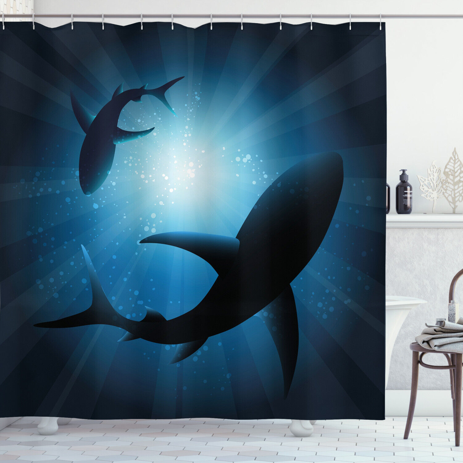 Silhouettes of Swimming Fish Print Shower Curtain