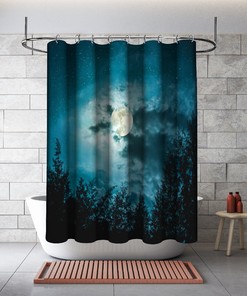 Silhouettes of Trees and Moon Night Shower Curtain for a Serene Bathroom