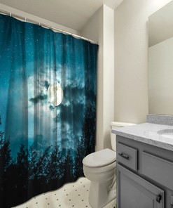 Silhouettes of Trees and Moon Night Shower Curtain for a Serene Bathroom