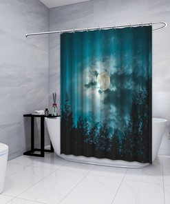 Silhouettes of Trees and Moon Night Shower Curtain for a Serene Bathroom