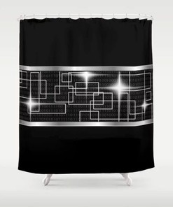 Silver Art Shower Curtain - Black Bathroom Curtain With Vintage And Geometric Pattern