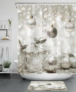 Silver Christmas Balls and Snowflake Print Shower Curtain - Bathroom Accessories
