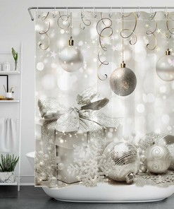 Silver Christmas Balls and Snowflake Print Shower Curtain - Bathroom Accessories