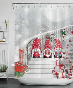 Silver Christmas Tree Cute Gnome Snowflake Print Shower Curtain - Bathroom Decor