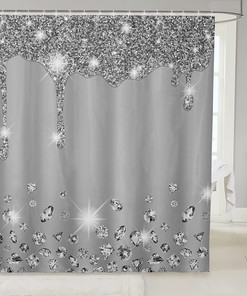 Silver Glitter Bling Party Decorations Grey Print Shower Curtain - Diamond and Jewelry Bath Curtain