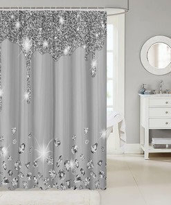 Silver Glitter Bling Party Decorations Grey Print Shower Curtain - Diamond and Jewelry Bath Curtain