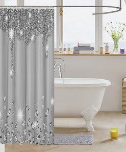 Silver Glitter Bling Party Decorations Grey Print Shower Curtain - Diamond and Jewelry Bath Curtain
