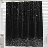 Silver Glitter Shimmering Shower Curtain with Black and Silver Print for Modern Bathrooms
