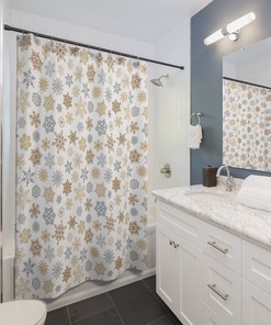 Silver Snowflakes Christmas Shower Curtain, Seasonal Bathroom Decor