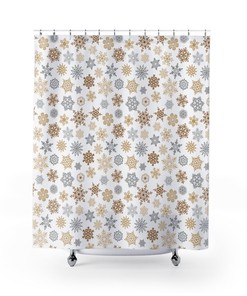 Silver Snowflakes Christmas Shower Curtain, Seasonal Bathroom Decor