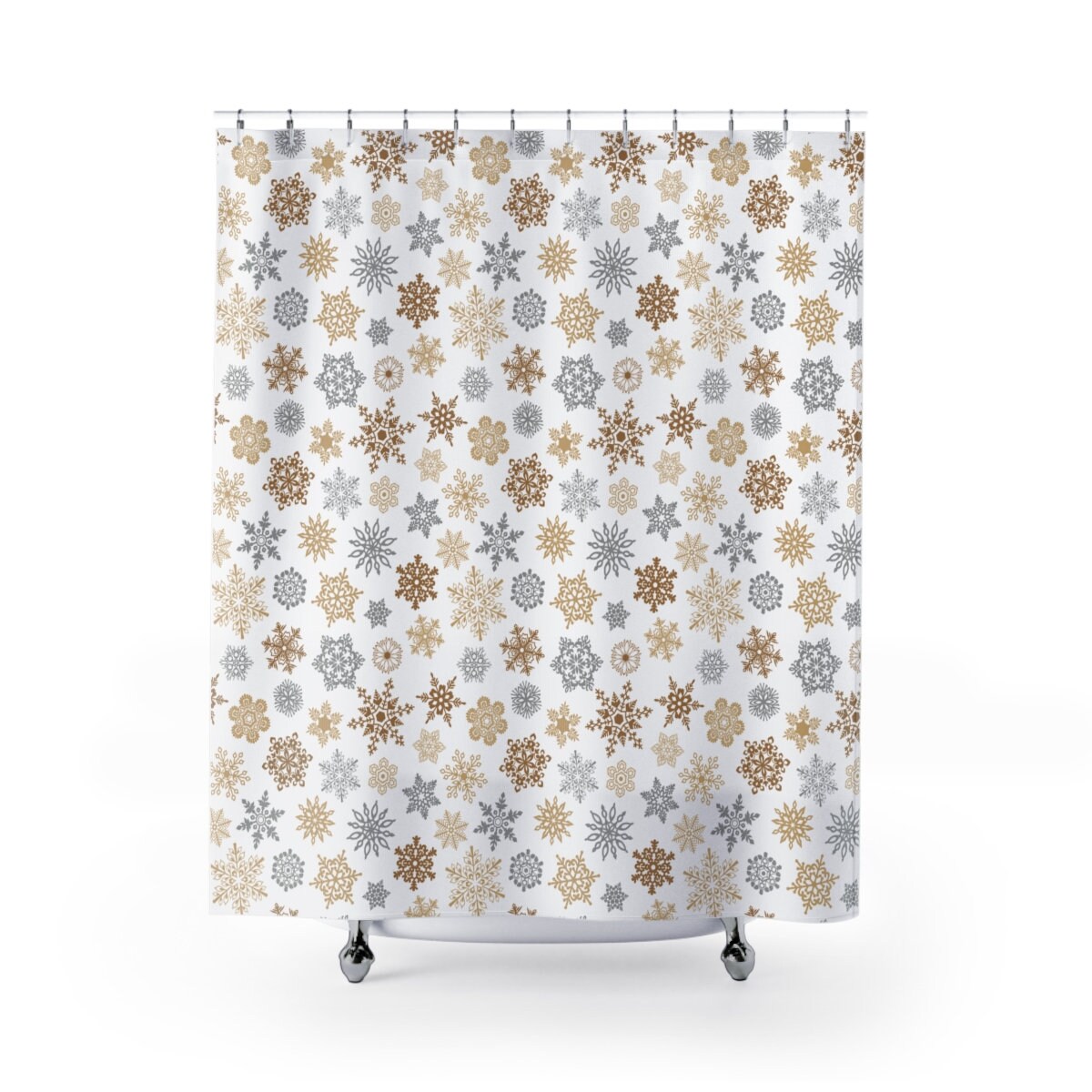 Silver Snowflakes Christmas Shower Curtain, Seasonal Bathroom Decor
