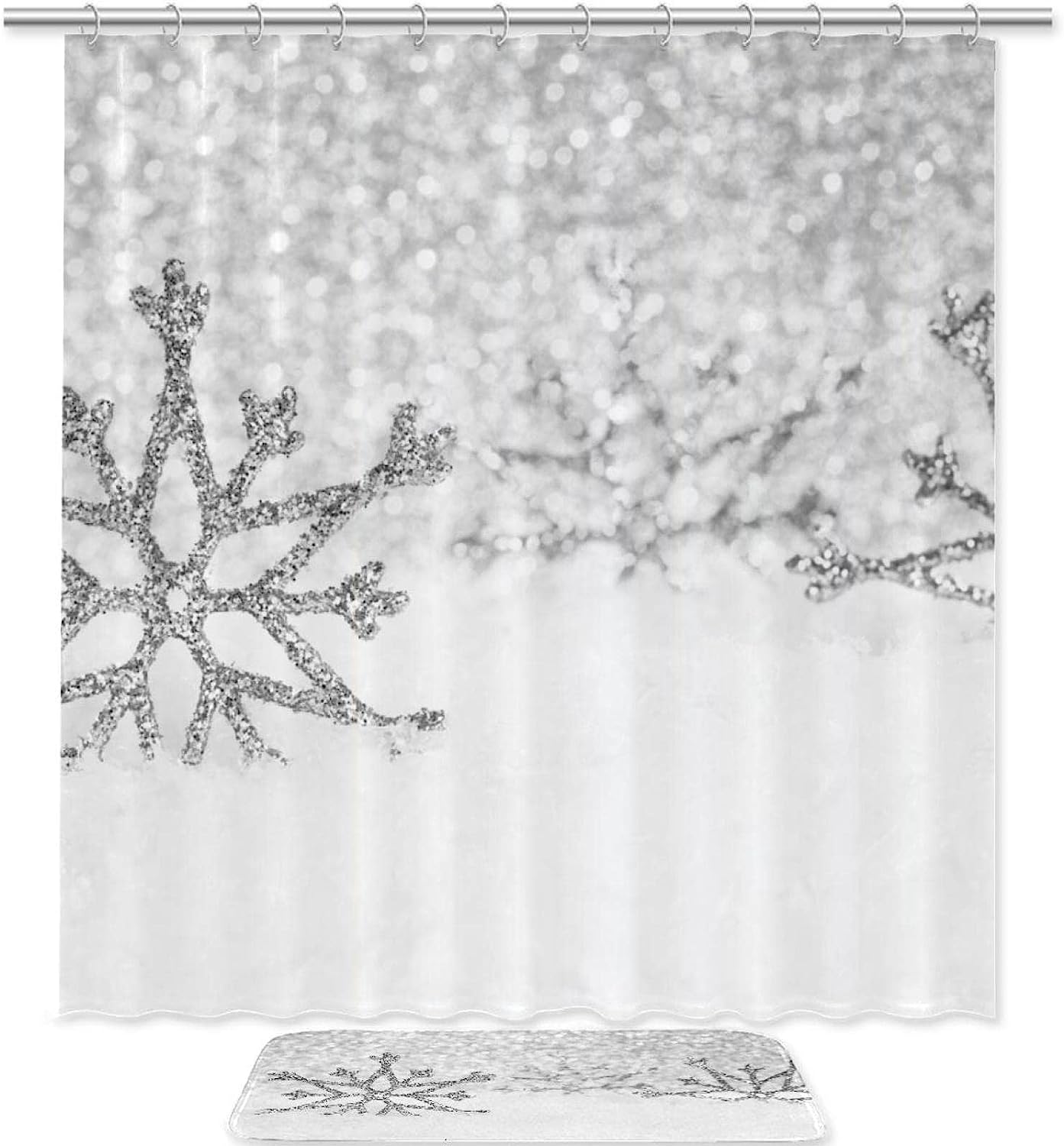 Silver Snowflakes Shower Curtain To Bring The Christmas Spirit