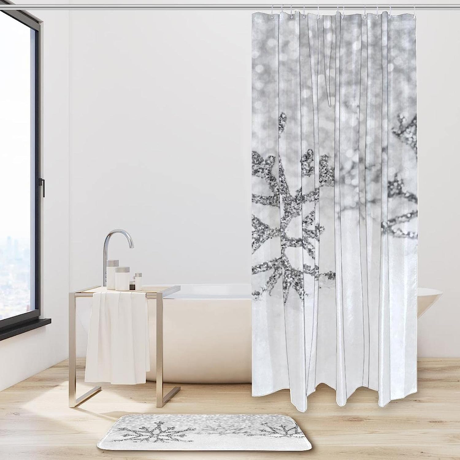 Silver Snowflakes Shower Curtain To Bring The Christmas Spirit - Image 2
